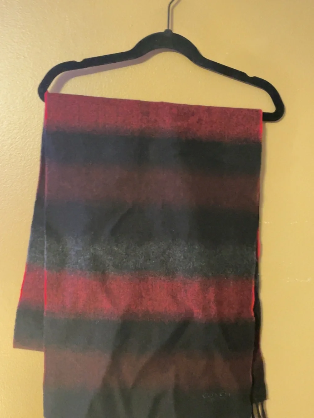 Coach New York Ombre Cashmere Scarf in Burgundy and Black